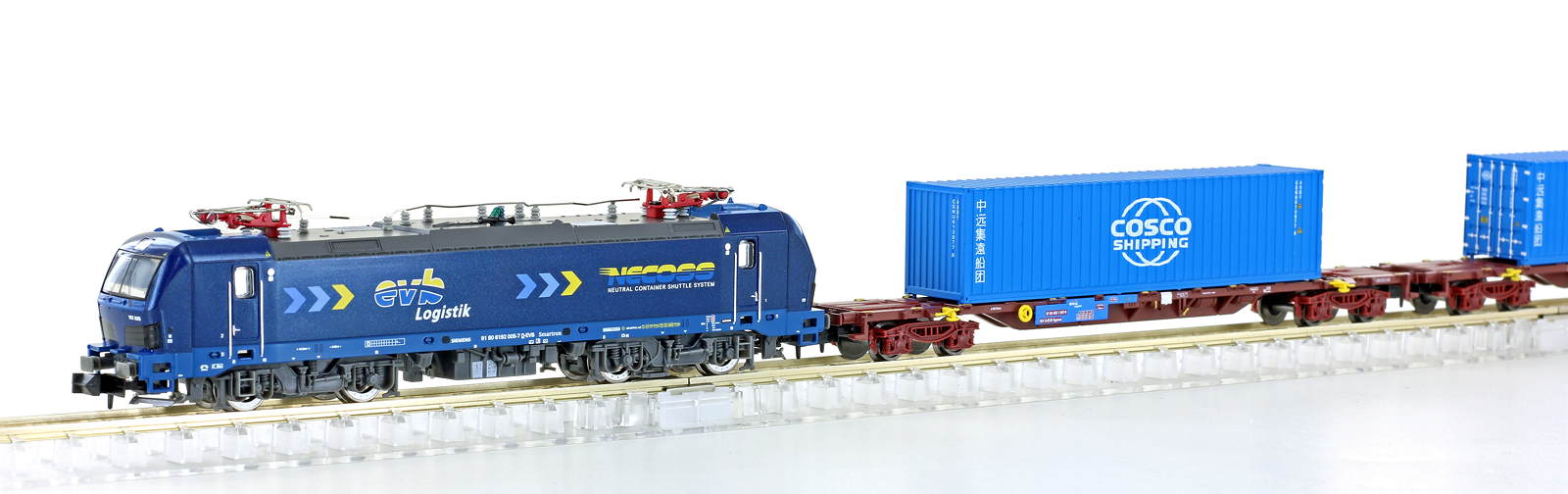 Güterzug E-Lok BR 192 + 2x Containerwagen EVB, Ep.VI, Snd - Bild 1